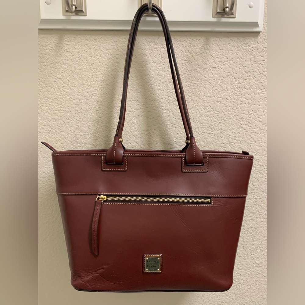 Dooney & Bourke Burgundy-Brown Smooth Leather Tote Bag
